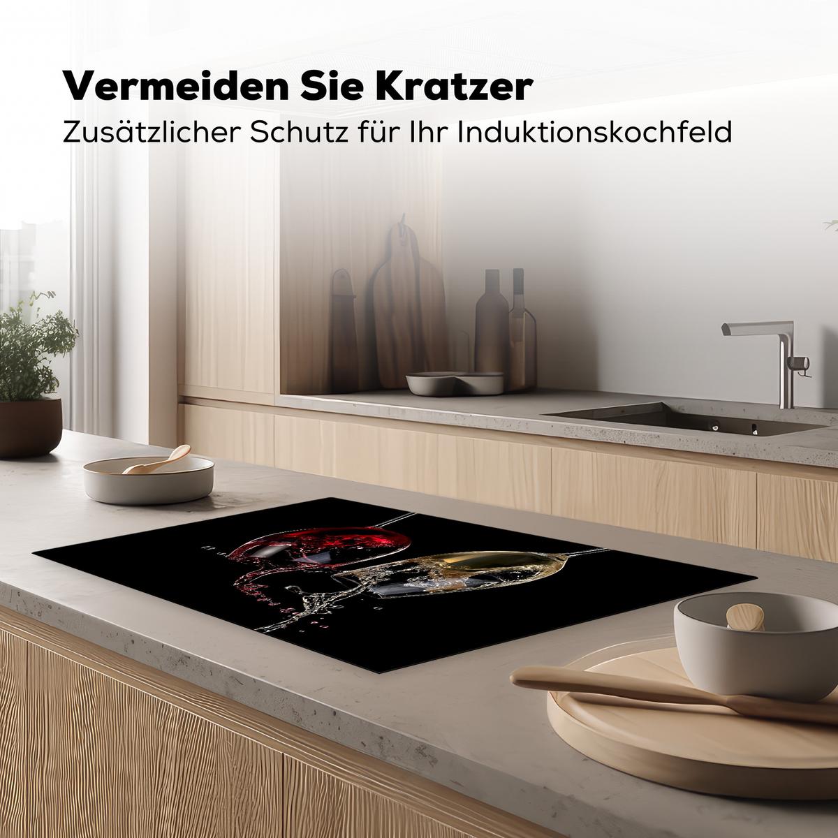HERDABDECKPLATTE Rotwein - Weißwein - Glas - Schwarz Induktionsschutz 80x52.2 cm - Weinrot, Kunststoff (80.2/52.2/0.2cm) - MuchoWow