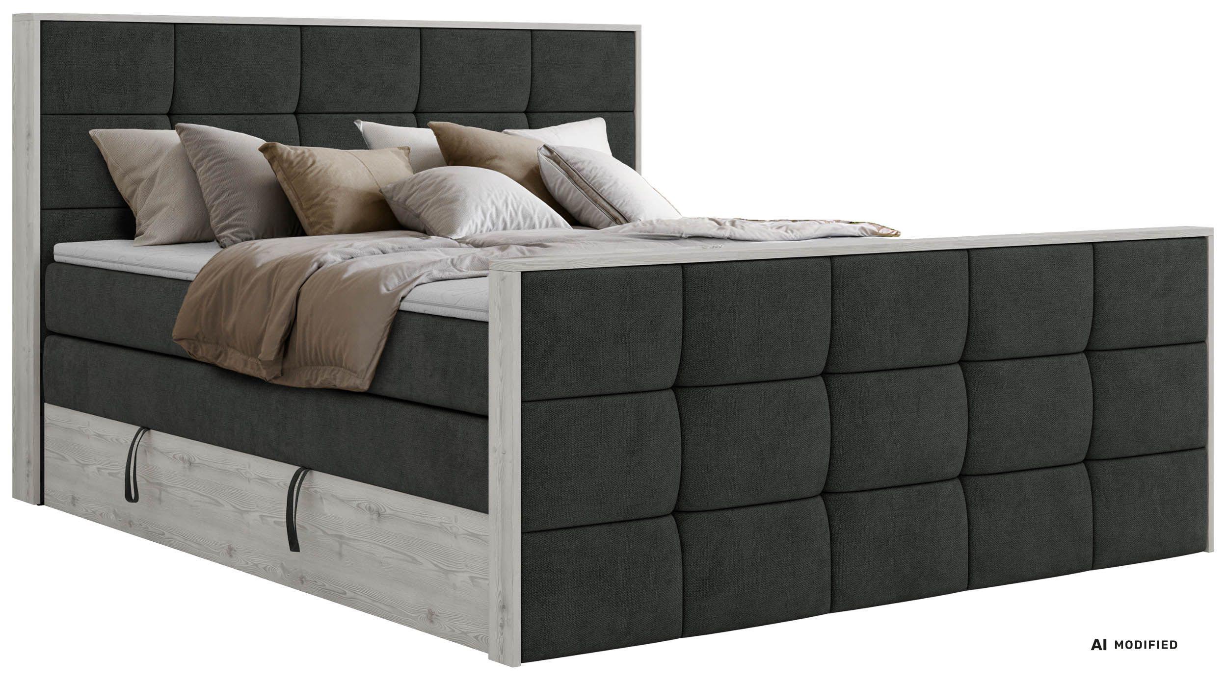 BOXSPRINGBETT ALNOR KING DUO 140/200 - Dunkelgrau Stukture - Topper Visco - H4 - Dunkelgrau/Schwarz, Kunststoff/Textil (140/200cm) - MKS