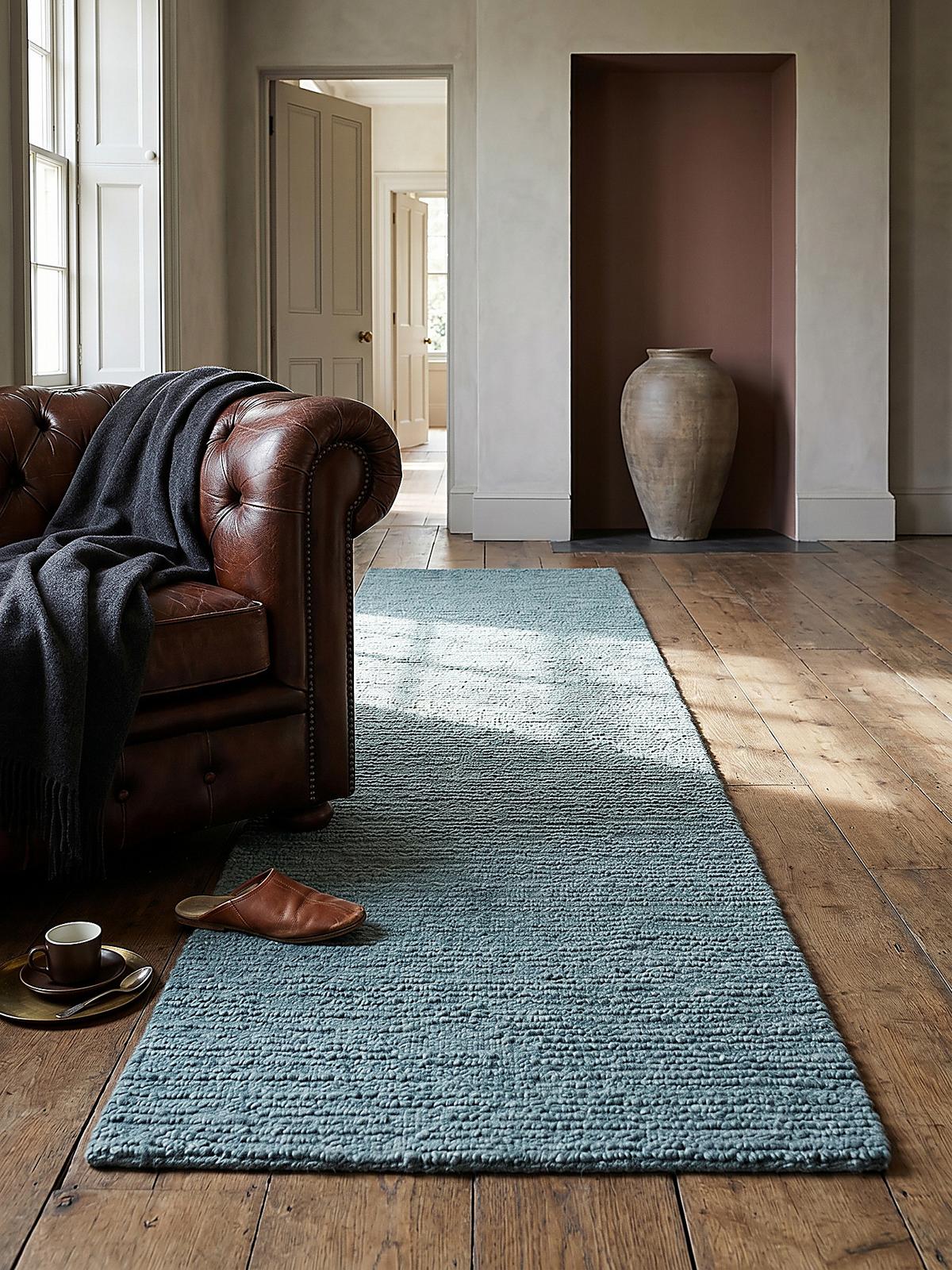 WOLLTEPPICH ALNE, einfarbig, Türkis, 80 x 230 cm - Blau, Textil (230/80cm) - KADIMA DESIGN