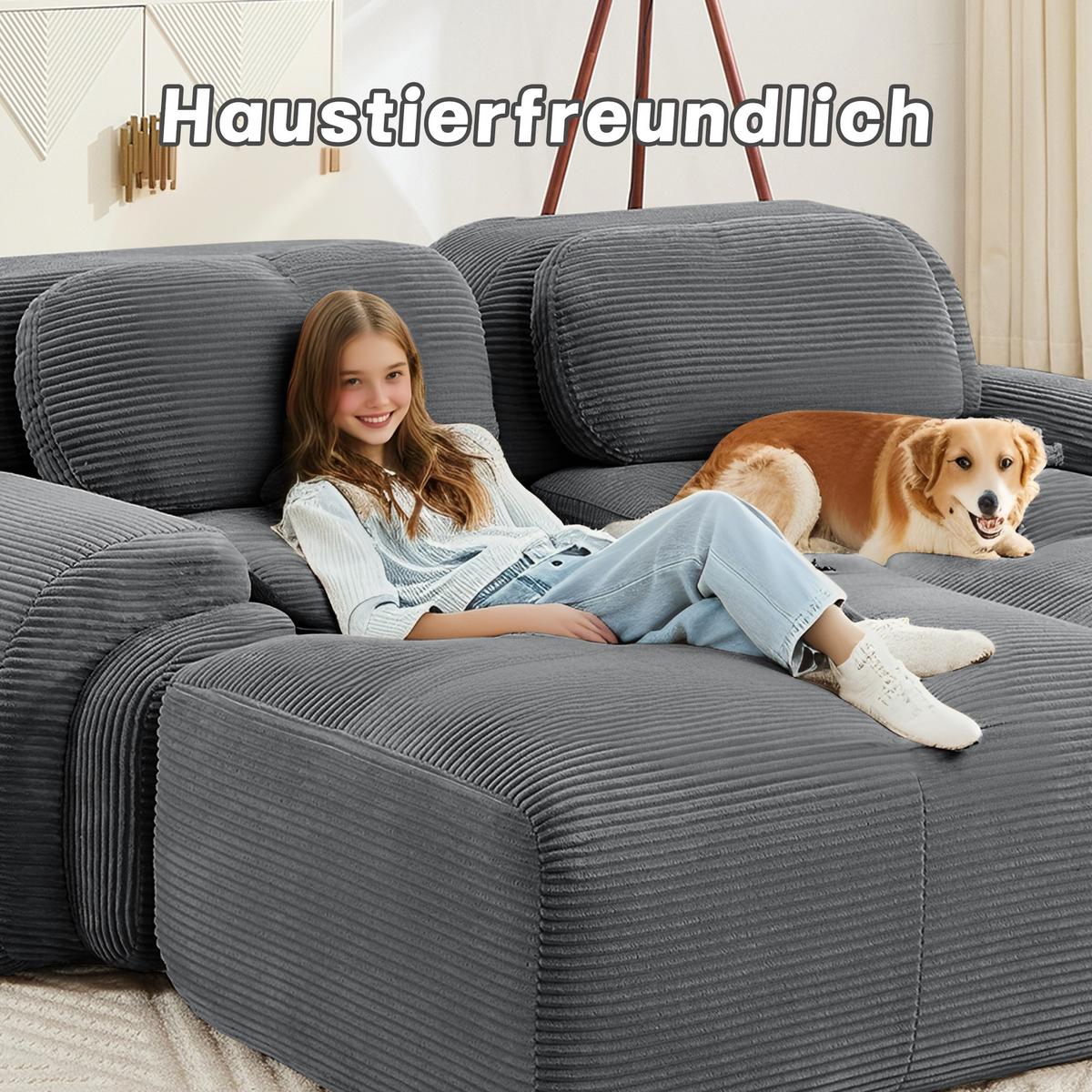 3-SITZER SOFA cordstoff grau mit rahmenlosem design & rutschfester basis - Grau, Textil (298/75/103cm) - Urban Meuble