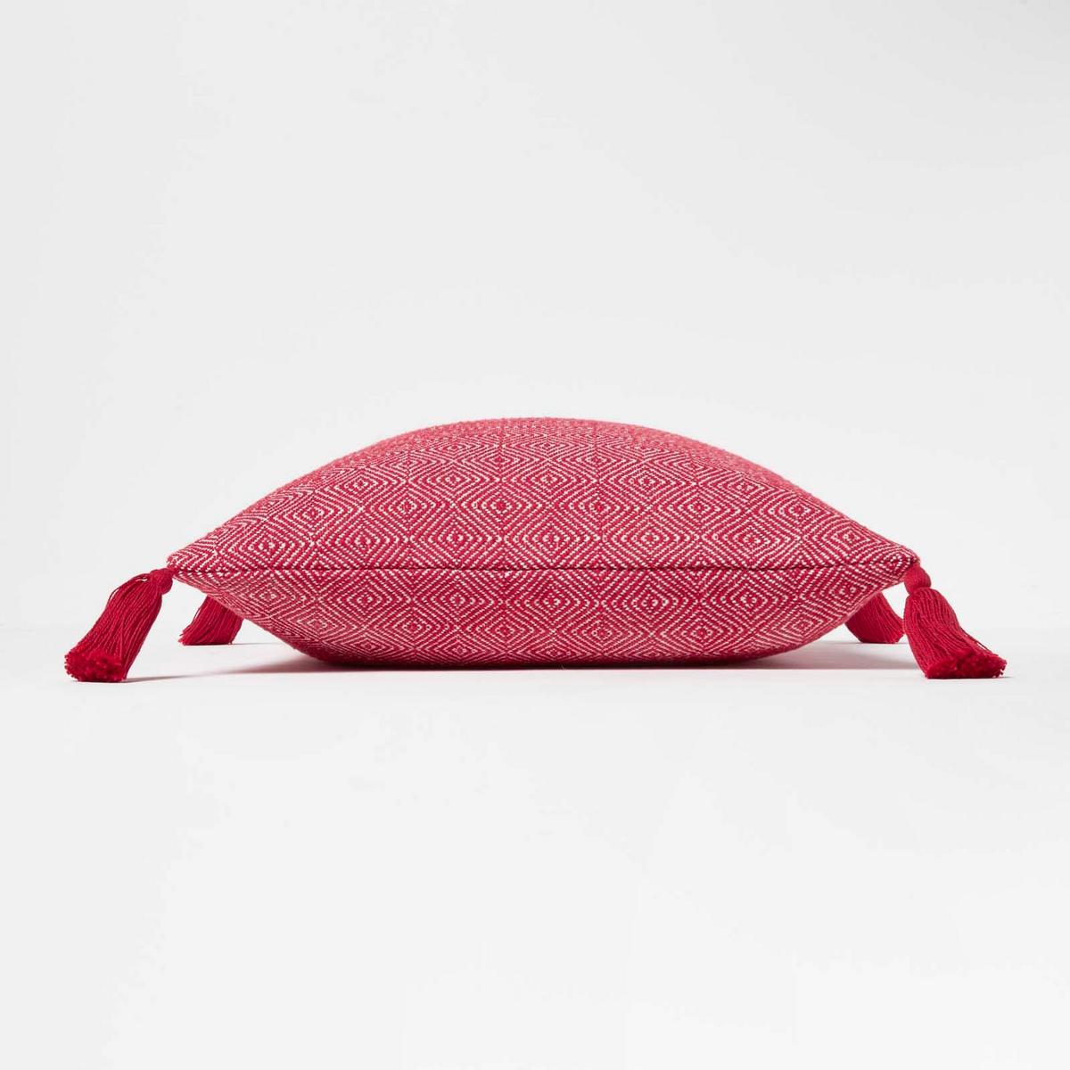 DEKOKISSEN Malda 45/45 cm rot mit Quasten - Rot, Textil (45/45cm) - Homescapes
