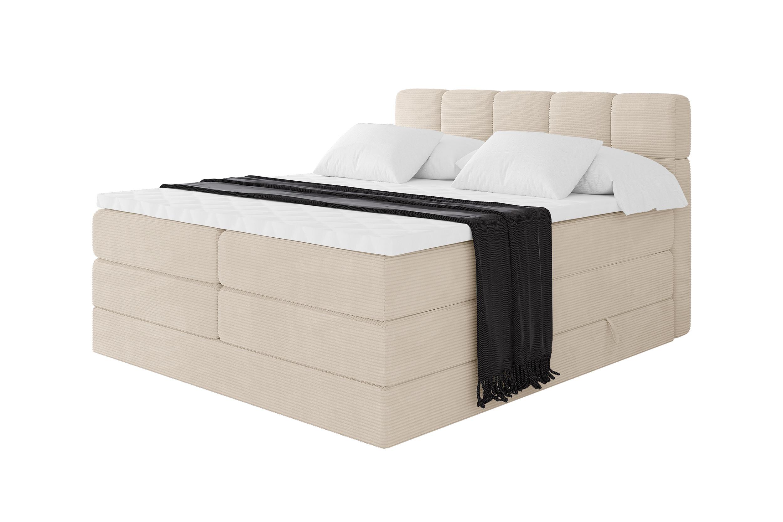BOXBETT mit Matratze H3/H4 - FAMA KING - 140x200 cm Beige Poso - Ecru, Holzwerkstoff (140/200cm) - ALTDECOR