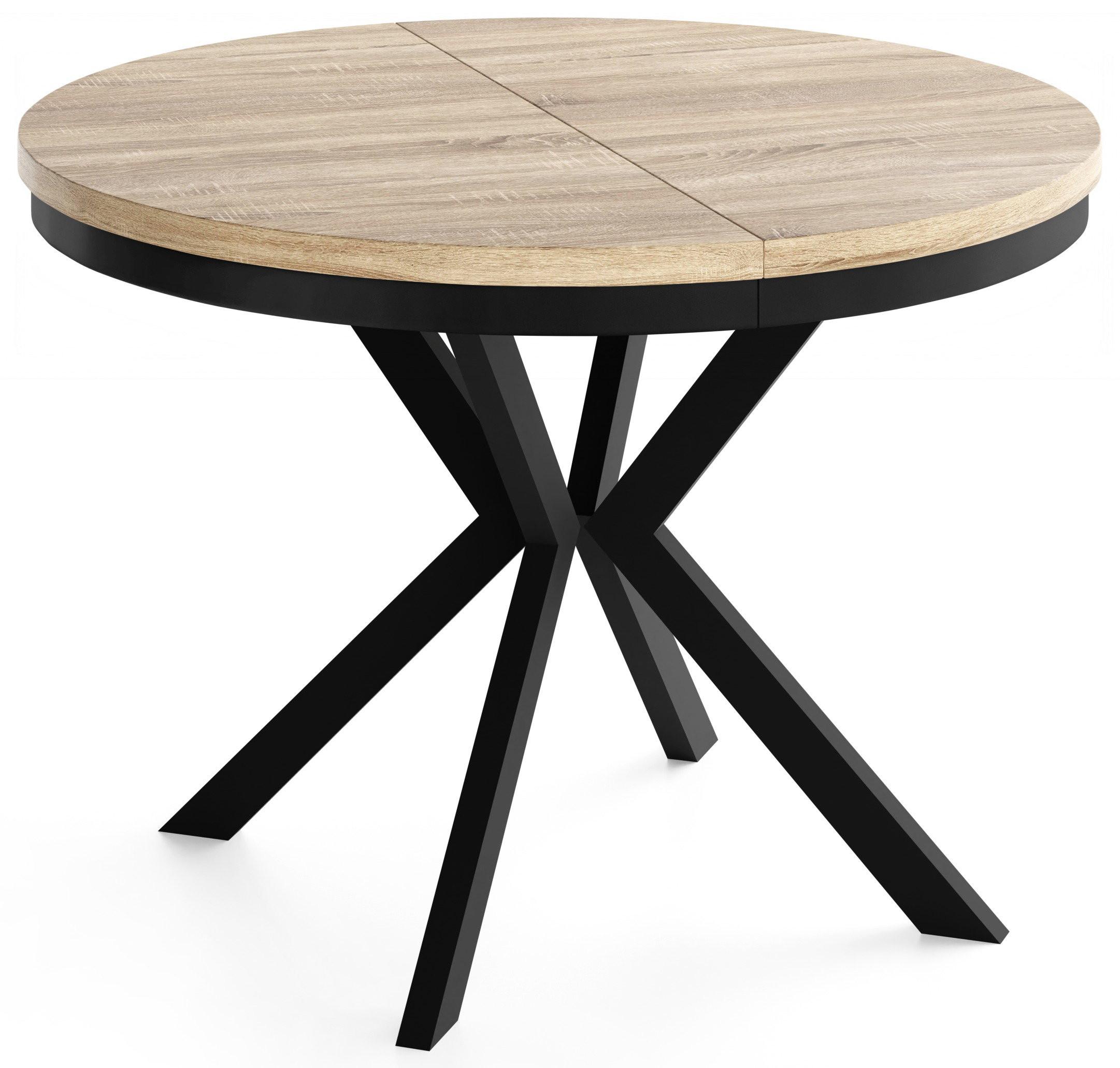 ESSTISCH Ross runder ausziehbarer, Sonoma Eiche 90-170/90/76 cm - Schwarz/Sonoma Eiche, Holzwerkstoff/Metall (90/170/76cm) - WFL GROUP
