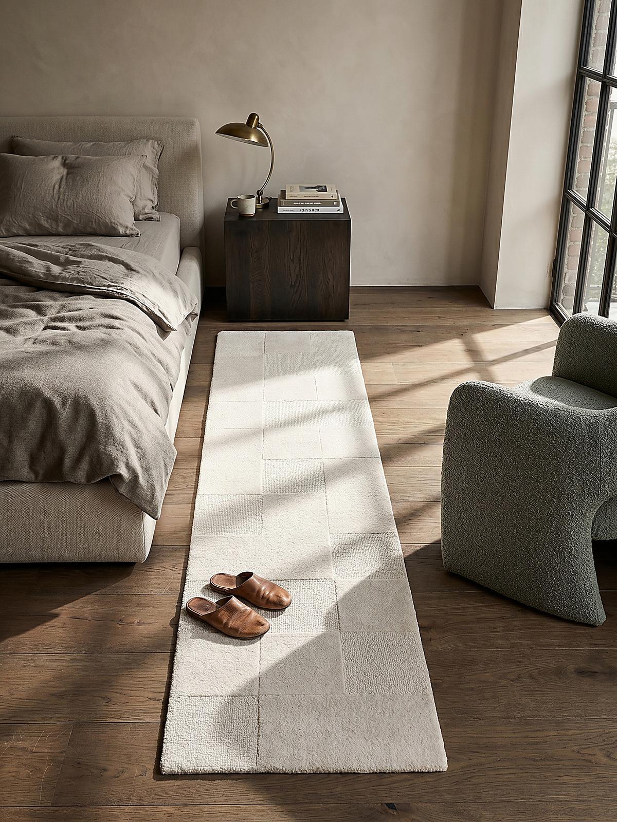 TEPPICH aus Wolle DEBEN in Elfenbein, mit Schachbrettmuster, 60 x 230 cm - Beige, Textil (60/230cm) - KADIMA DESIGN