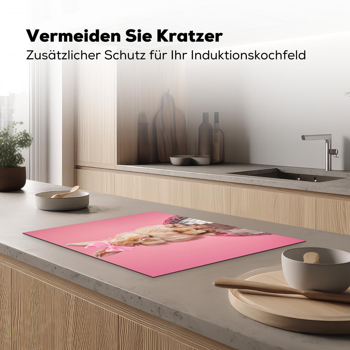 HERDABDECKPLATTE Schleife - Discoball - Kaninchen Herdabdeckung Induktionsfeld 70x52 cm - Pink, Kunststoff (70/52/0.2cm) - MuchoWow