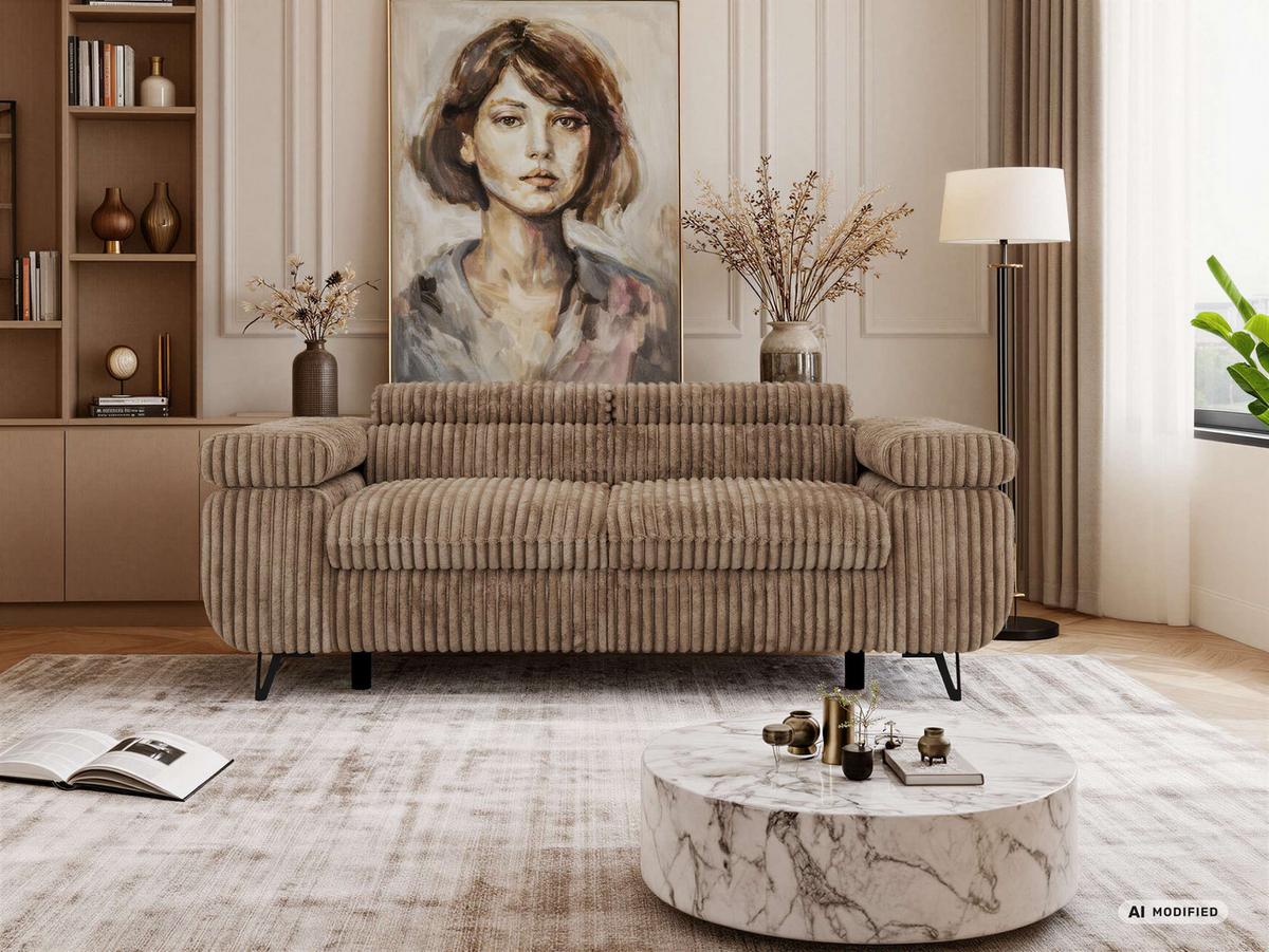 2-SITZER SOFA PETER - Braun Cord - Schwarz/Braun, Textil/Metall (200/76/99cm) - MKS