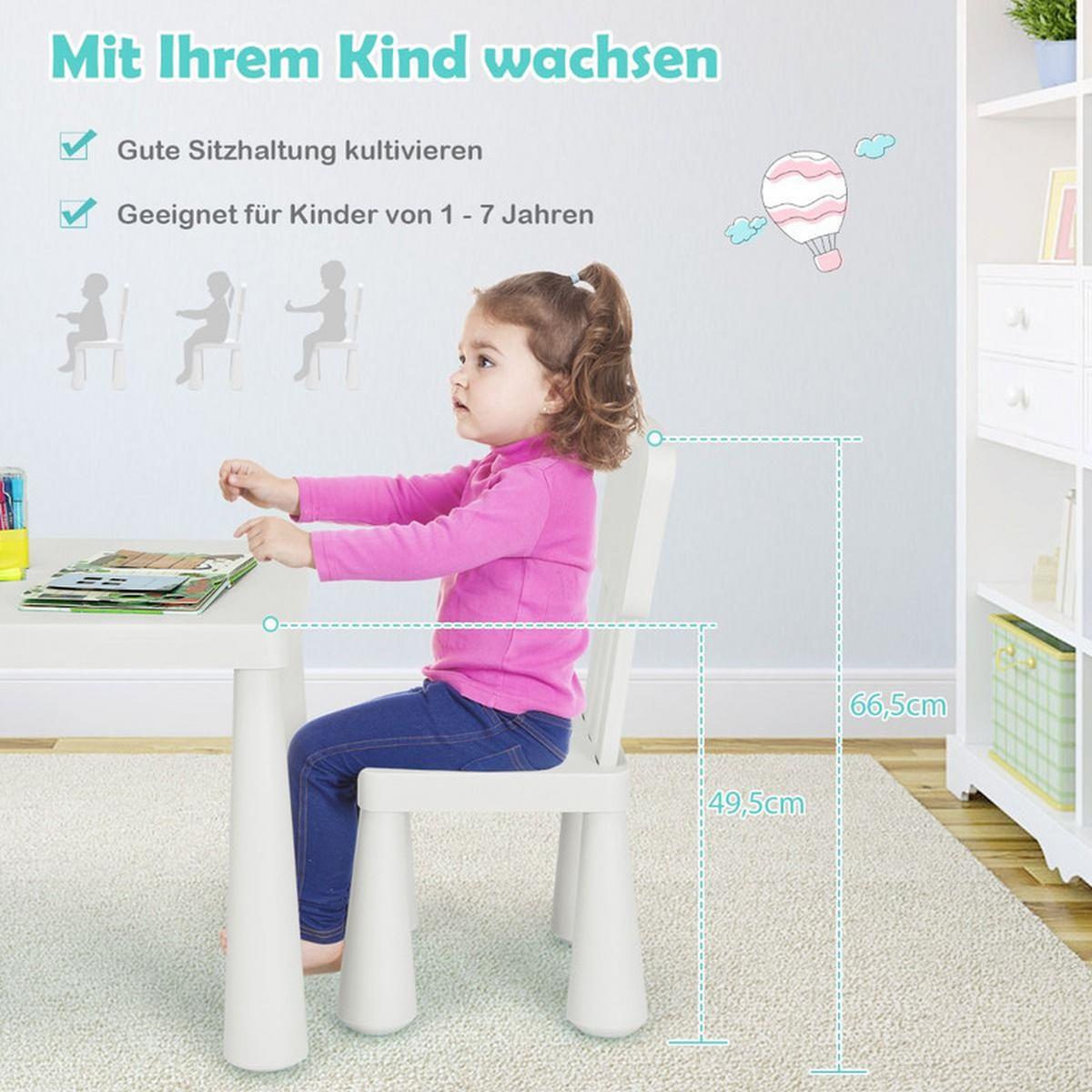 KINDERTISCH mit 2 Stühlen weiß(3-tlg) - Weiß, Kunststoff (76.5/49.5/54.5cm) - COSTWAY