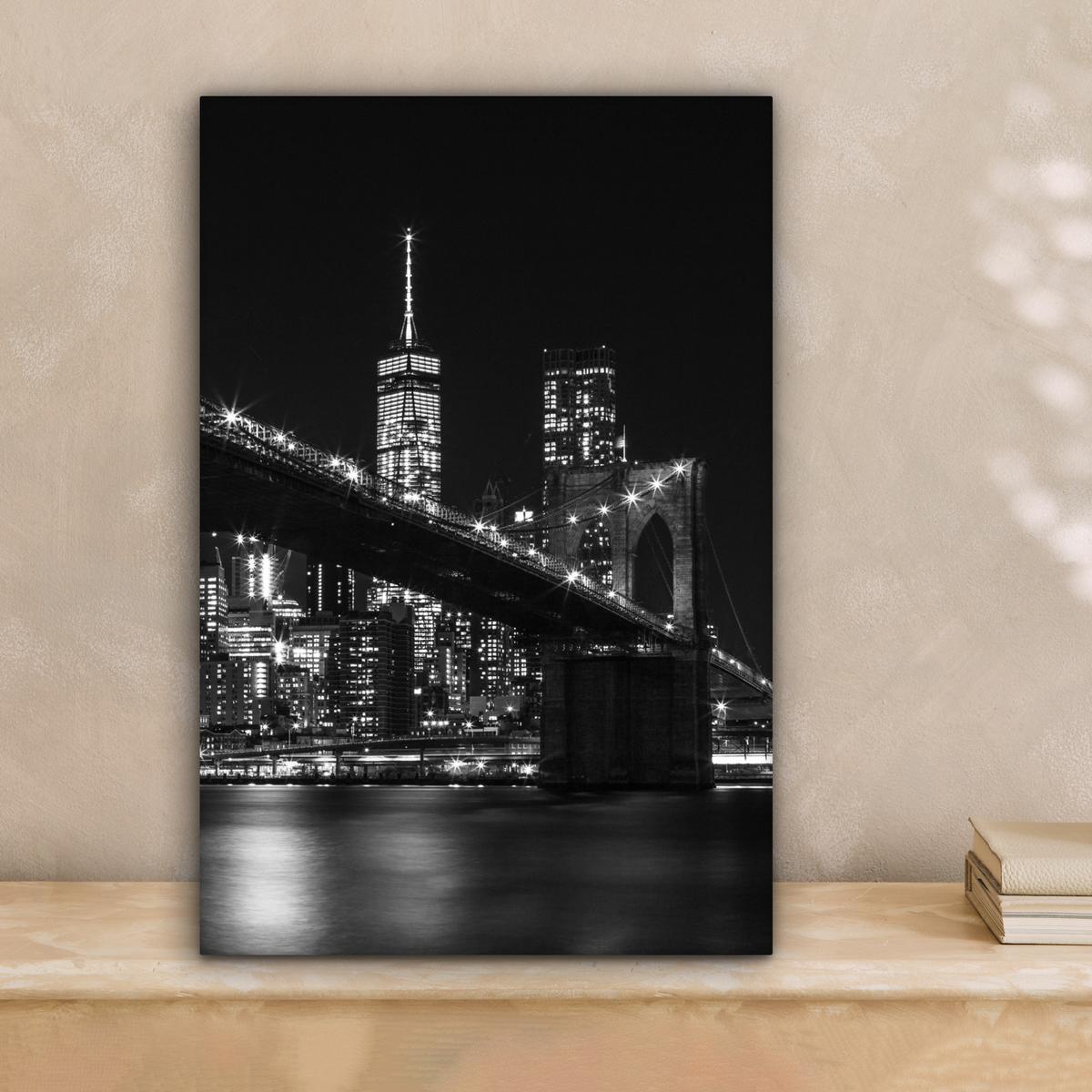 LEINWANDBILD New York - Brooklyn - Brücke Deko Wohnzimmer 20x30 cm - Schwarz, Textil (20/30cm) - MuchoWow
