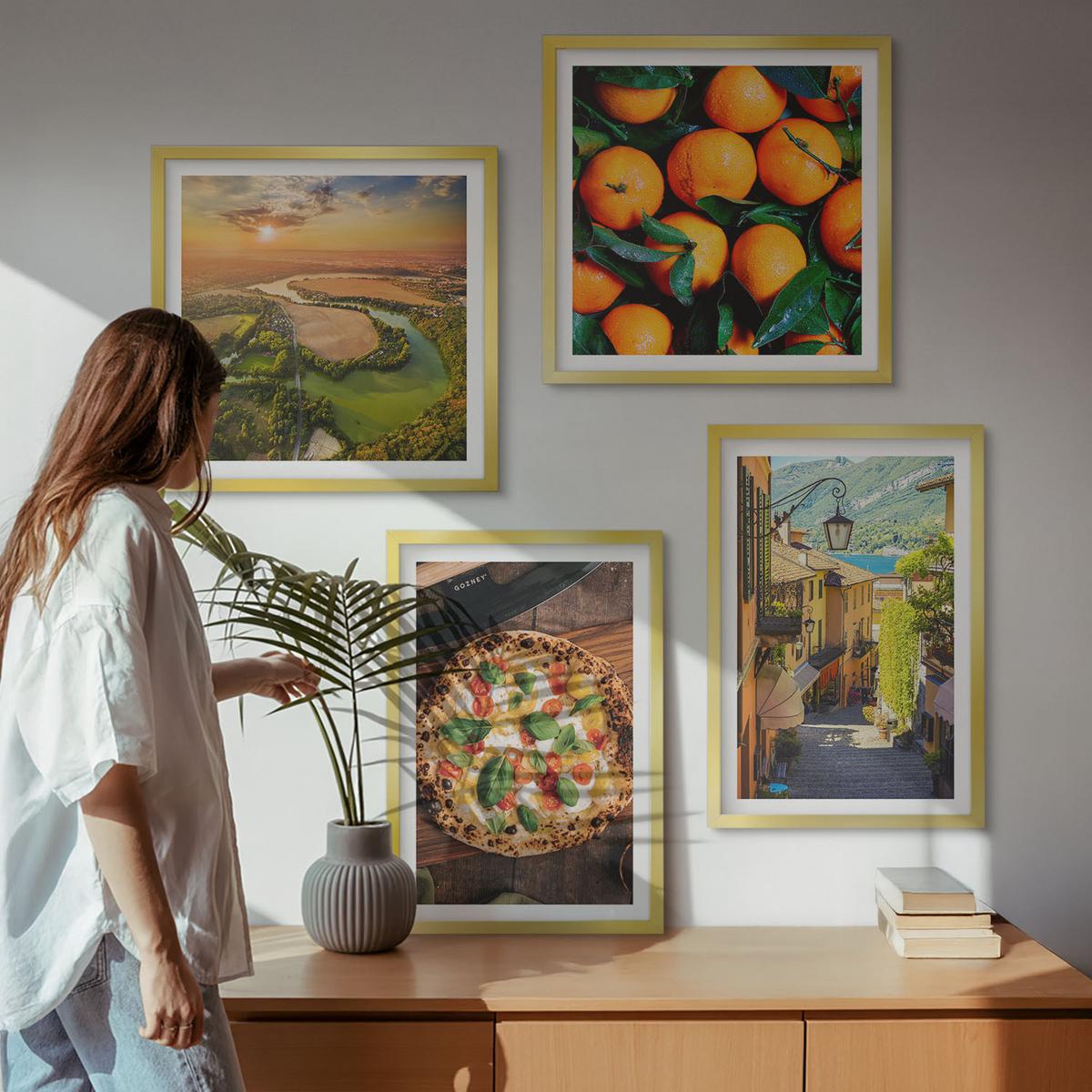 BILDER SET 4er Set - 50x50 cm & 40x60 cm Goldrahmen - Italienische Flüsse, Hügel, Straße - Goldfarben, Kunststoff (50/50cm) - TULUP