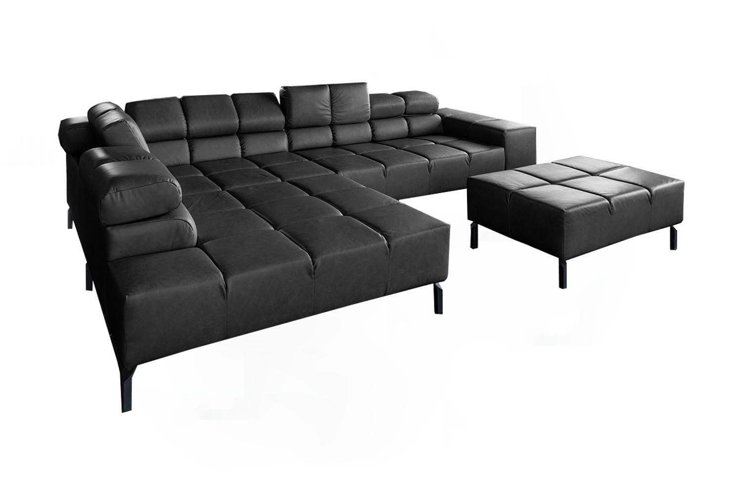 ECKSOFA NELSON Schwarz Leder - Schwarz, Leder/Metall (321/216cm) - KAWOLA