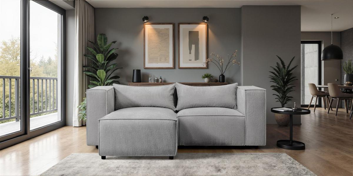 ECKSOFA Nevio Xs - Grau, Holzwerkstoff/Textil (185/210cm) - Fun Möbel