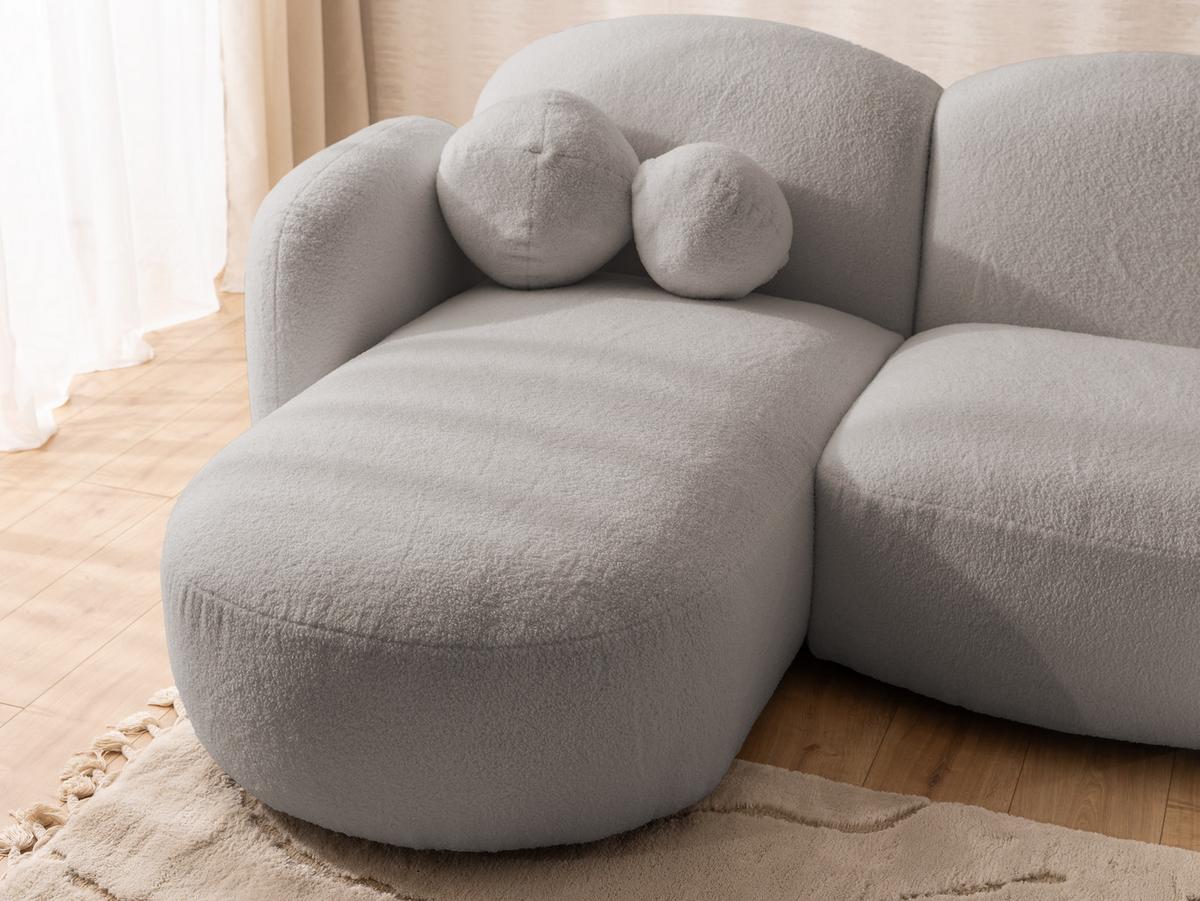 WOHNLANDSCHAFT Nuvola mit abgerundetem Design Hellgrau Bouclé-Stoff - Hellgrau/Schwarz, Holz/Kunststoff (268/80/146cm) - S-Style
