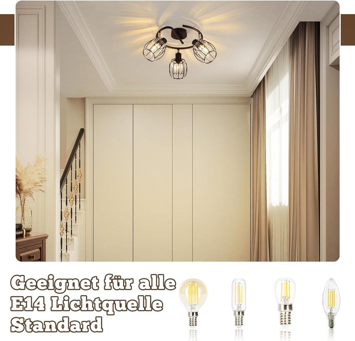 DECKENSTRAHLER Glühla 21/21/26 cm - Schwarz, Glas (26/21/21cm) - ZMH