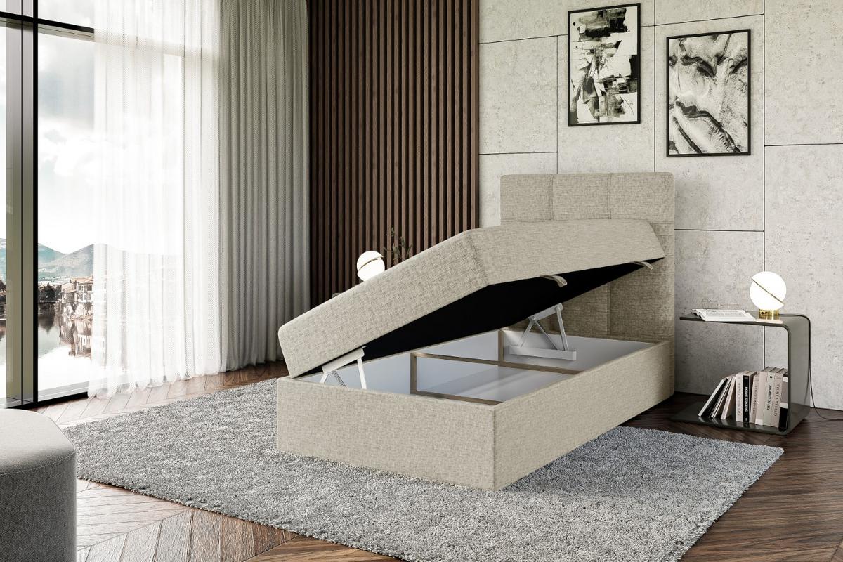 BOXBETT mit Matratze H4 und Lattenrost - MARCE - 90x200 - Rechts - H4 - Beige - Beige, Holzwerkstoff (90/200cm) - ALTDECOR