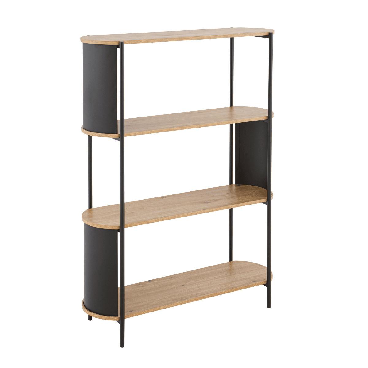 REGAL mit 4 Ebenen in Holzoptik und schwarzen Metallseiten - Apfelbaumfarben, Holzwerkstoff (34/133.5/100cm) - Calicosy