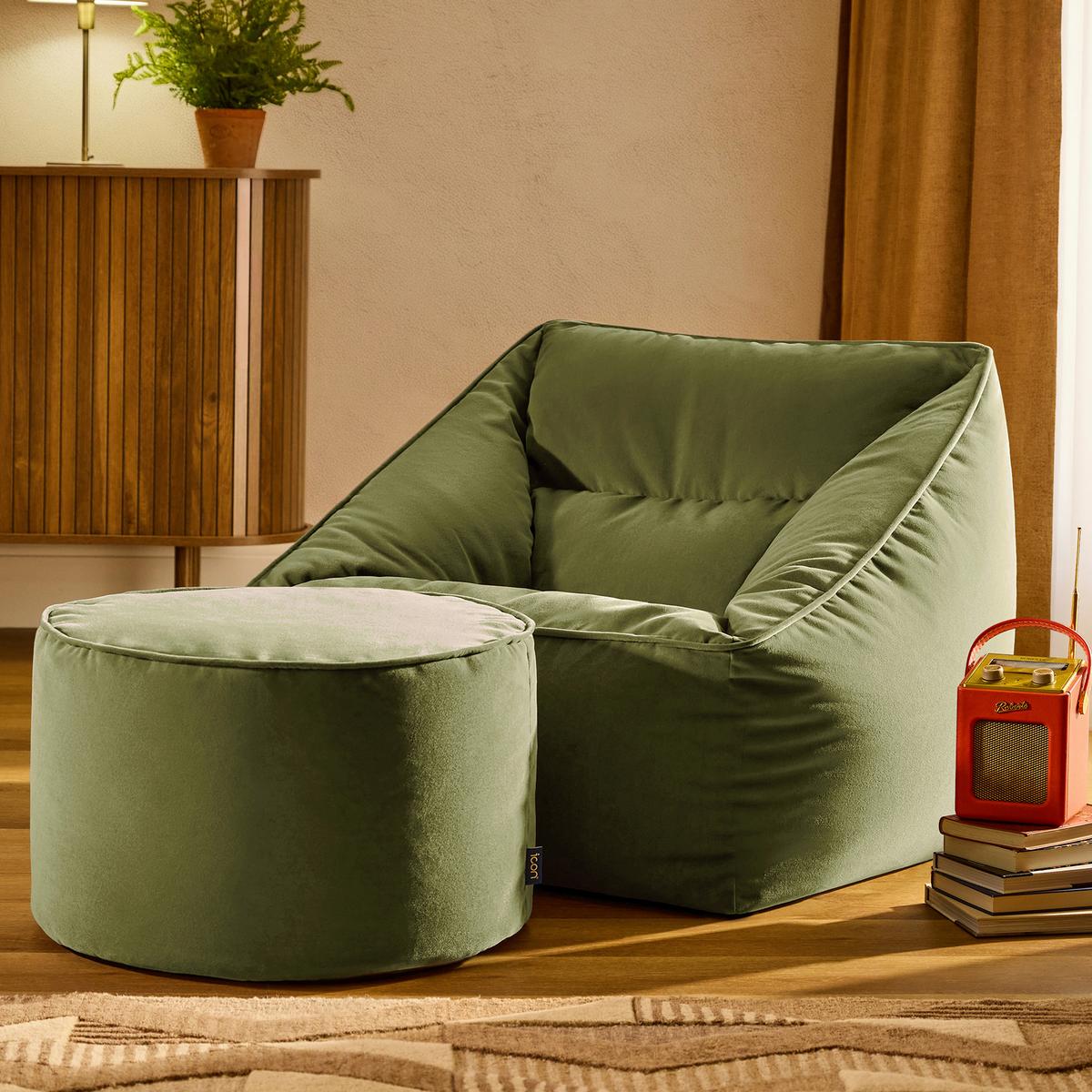 SITZSACK Milano Samt Sessel mit Fußhocker - Dunkelgrün, Textil (70/65/70cm) - icon
