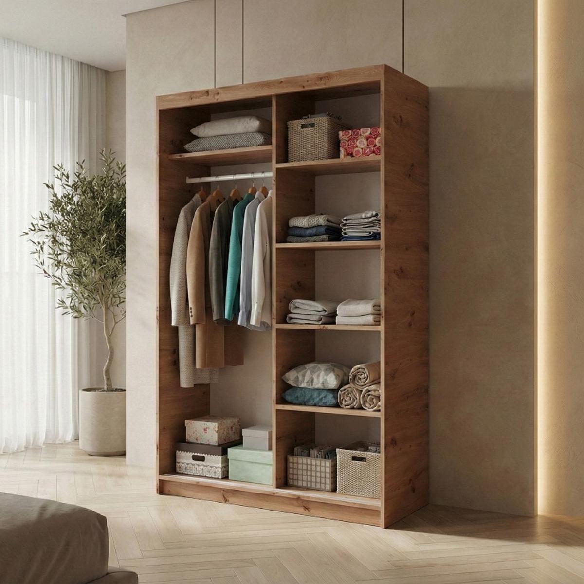 SCHWEBETÜRENSCHRANK Hela mit 2 Türen. 100 cm, eiche Artisan+Schwarz - Schwarz/Eiche Artisan, Holzwerkstoff (100/205/60cm) - Beautysofa