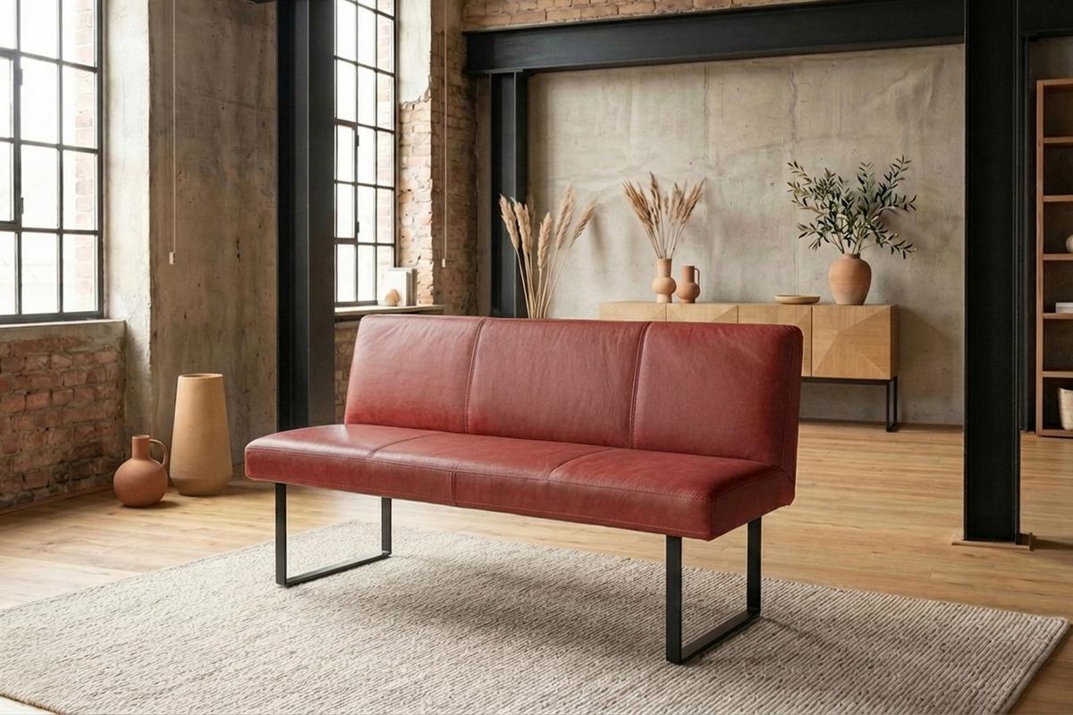 ESSZIMMERBANK ELEEN Rot Leder - Rot, Leder (143/85/69cm) - KAWOLA