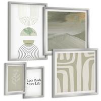 BILDER SET 5er Set - 50x50 cm & 20x30 cm & 40x60 cm Silberner Rahmen - Geometrische Pflanzenmuster - Silberfarben, Kunststoff (40/60cm) - TULUP