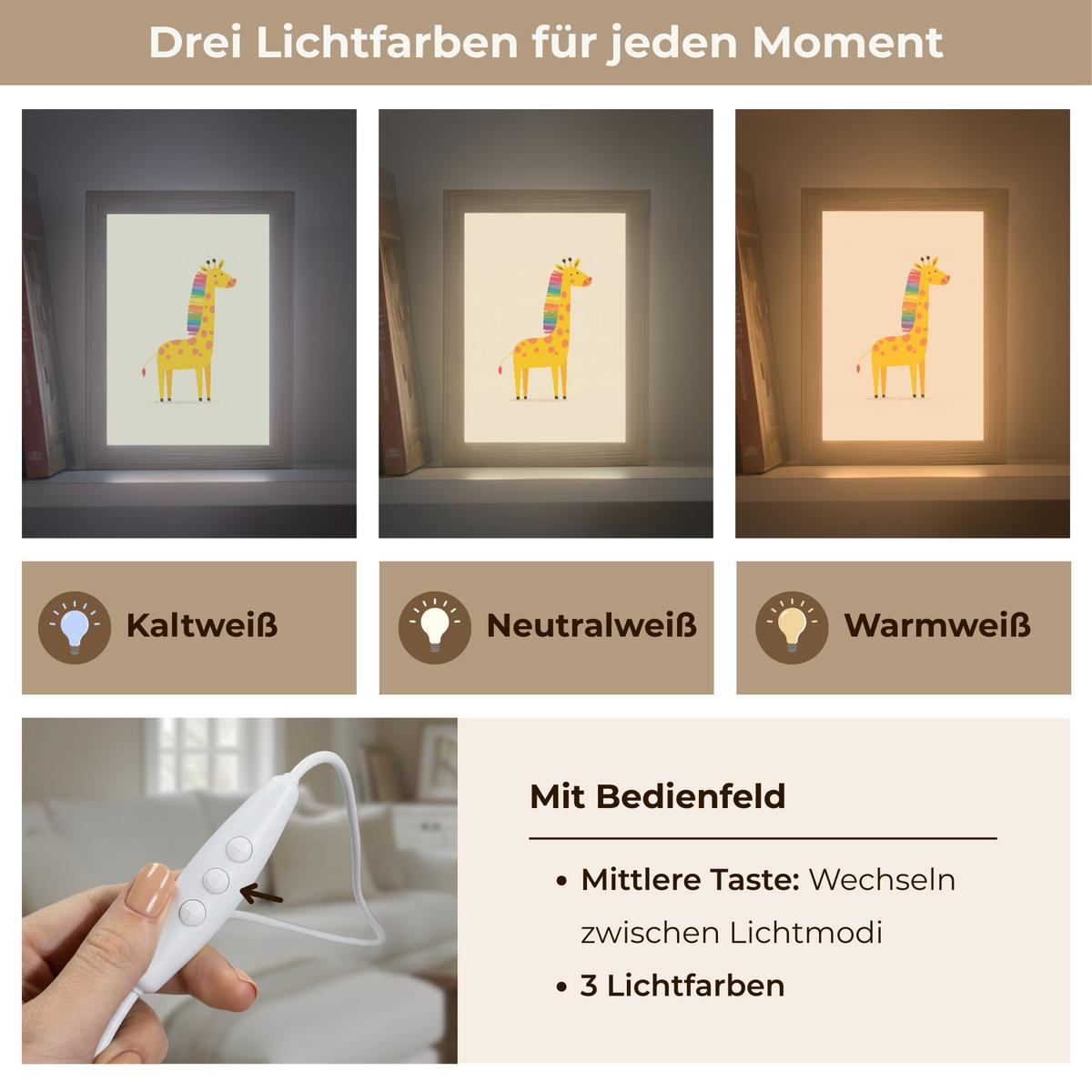 WANDLEUCHTE Giraffe - Regenbogenmähne - Beige 15x20 cm - Beige, Holzwerkstoff (15/20/8cm) - OnlyWow