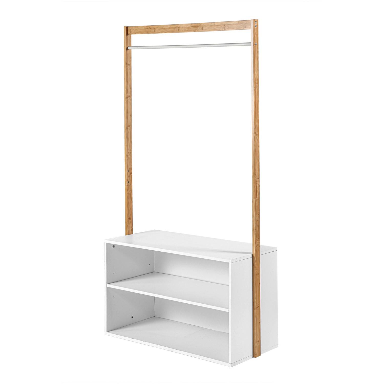 GARDEROBENSTÄNDER mit Stauraum - Weißdekor und Bamboo - L90 cm - Weiß, Holz (40/171/11cm) - Calicosy