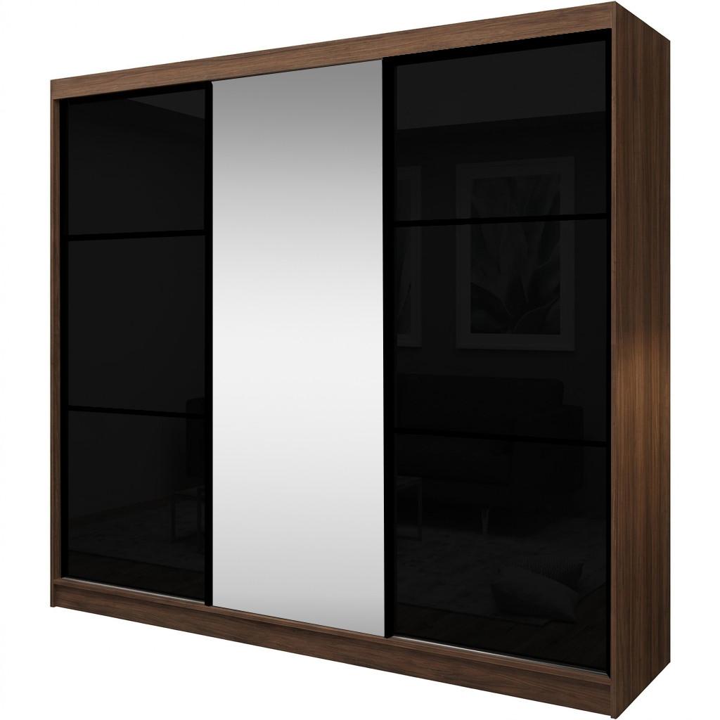 SCHWEBETÜRENSCHRANK Viva II mit Schubladen und Spiegel, mit Lacobel-Glas, 240/216/61 Walnuss - Walnussfarben, Holzwerkstoff (240/216/61cm) - Beautysofa