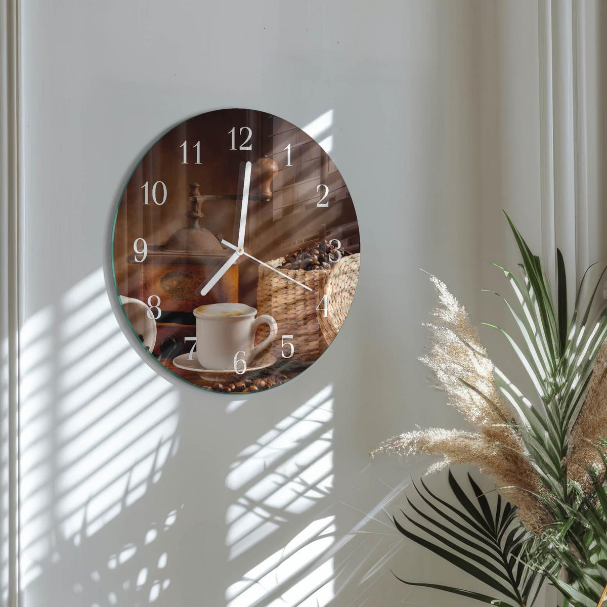 WANDUHR aus Glas Ø30 cm - Tasse Kaffee - Braun, Glas (30/30/0.4cm) - TULUP