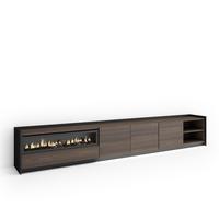 LOWBOARD, Eiche und Schwarz, 310/37/50cm, Kamin mit Feuereffekt - Dunkelbraun, Holzwerkstoff (310/50/37cm) - Skraut Home