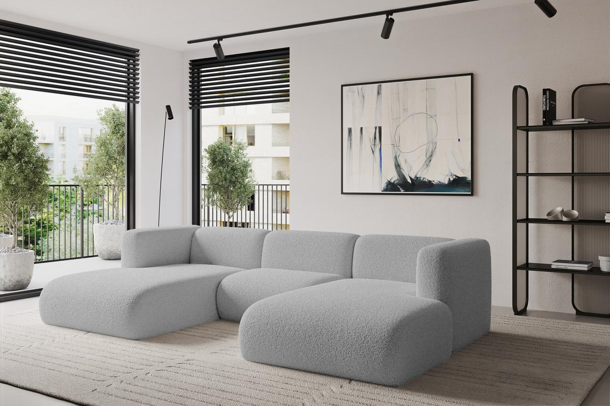 WOHNLANDSCHAFT MIRA-U1 317x179x70 Hellgrau Bouclé - Silberfarben/Hellgrau, Holzwerkstoff/Kunststoff (317/70/179cm) - ALTDECOR