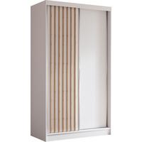 SCHWEBETÜRENSCHRANK Cabinio Weiß Eiche Artisan 120/216/61 cm – Modern, mit Lamellen - Walnussfarben/Weiß, Holzwerkstoff/Kunststoff (120/216.1/61cm) - AX Living