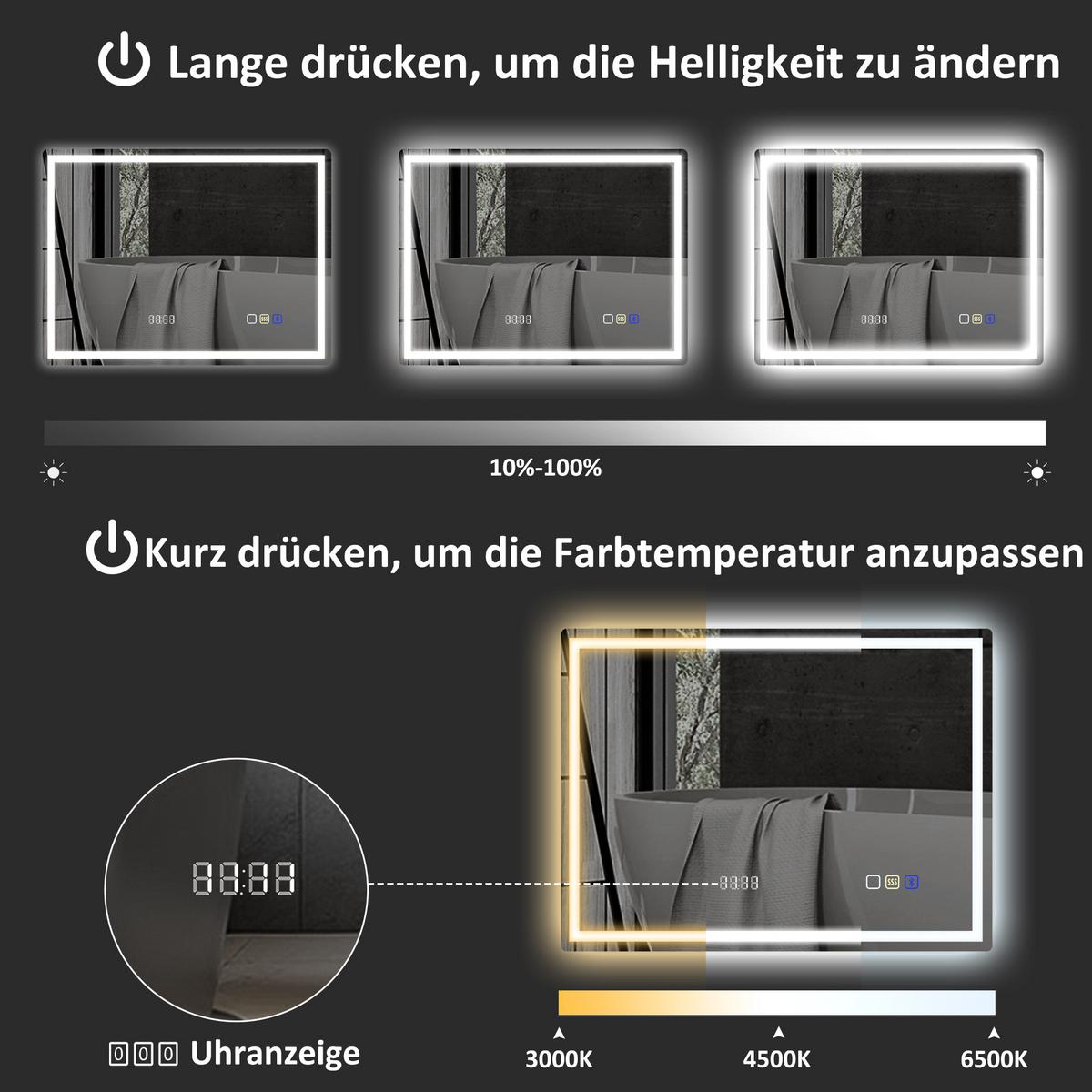 BADSPIEGEL Gehärtetes Glas Silber - Silberfarben, Glas (60/3.5/80cm) - HOMCOM