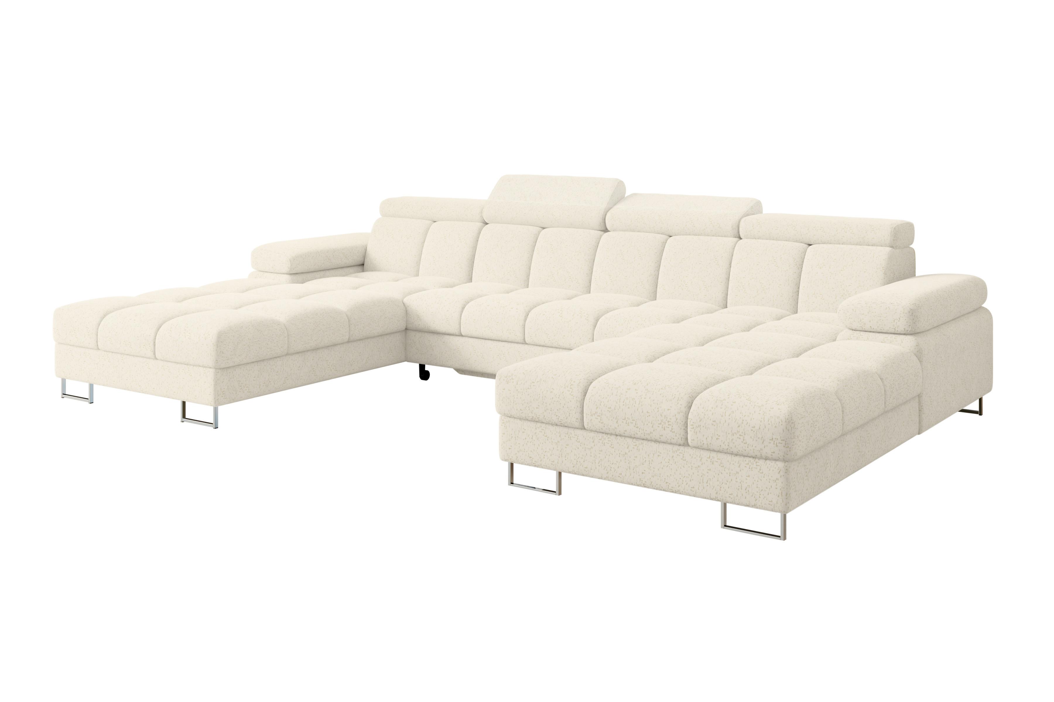 WOHNLANDSCHAFT mit Schlaffunktion und Bettkasten COMA U2 345x203x79 Creme Velours - Creme, Holzwerkstoff/Textil (345/79/203cm) - ALTDECOR