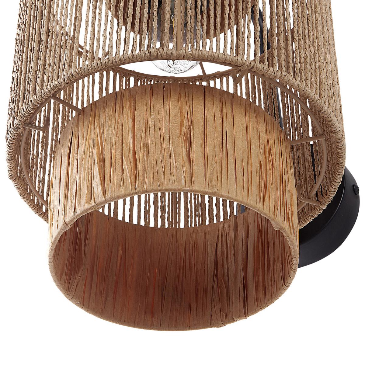 WANDLAMPE 2er Set Naturfarben/Schwarz Jamma - Schwarz/Naturfarben, Naturmaterialien (30/36/24cm) - Beliani