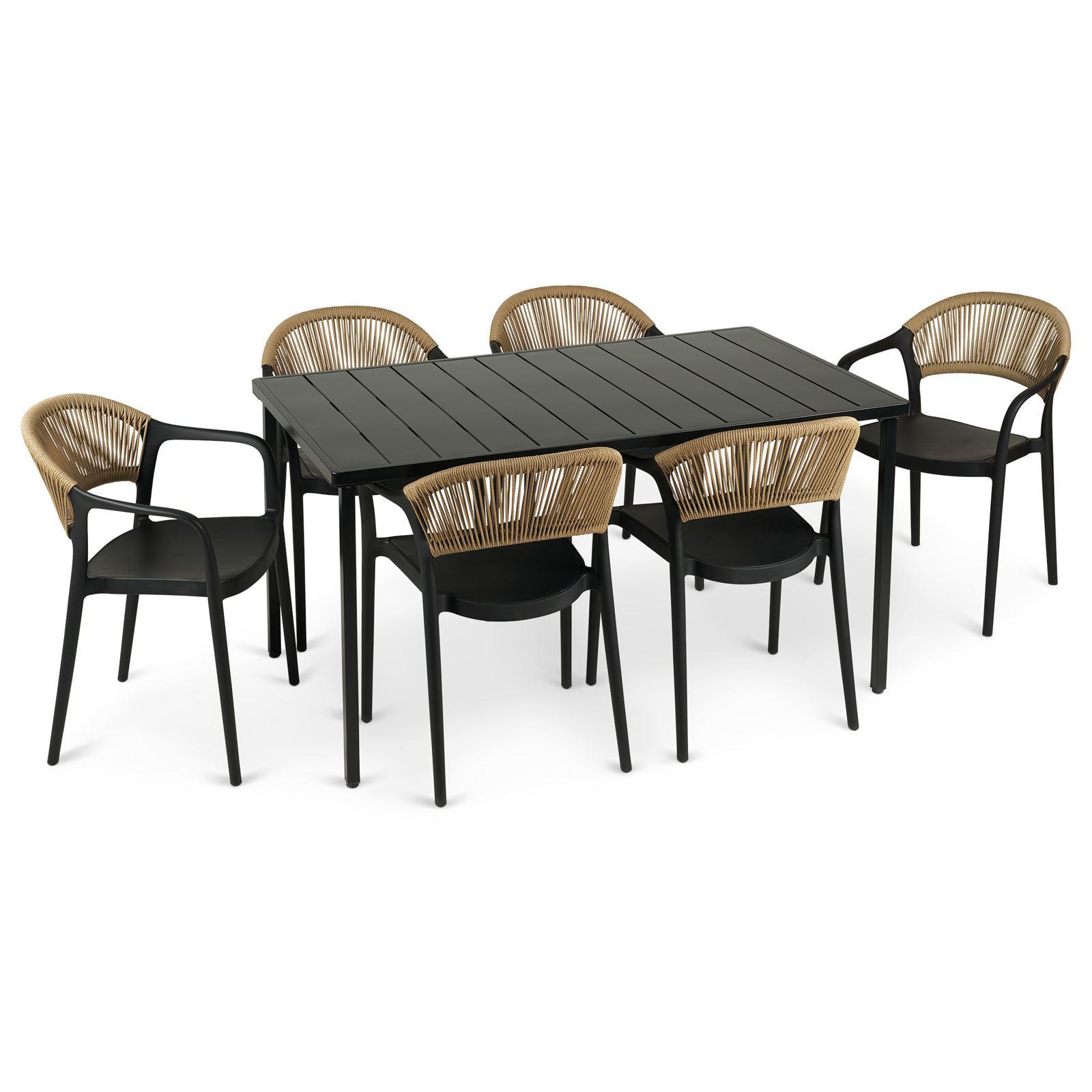 GARTENMÖBEL SET NARCISO 7er Set schwarz - Schwarz, Metall - IDIMEX