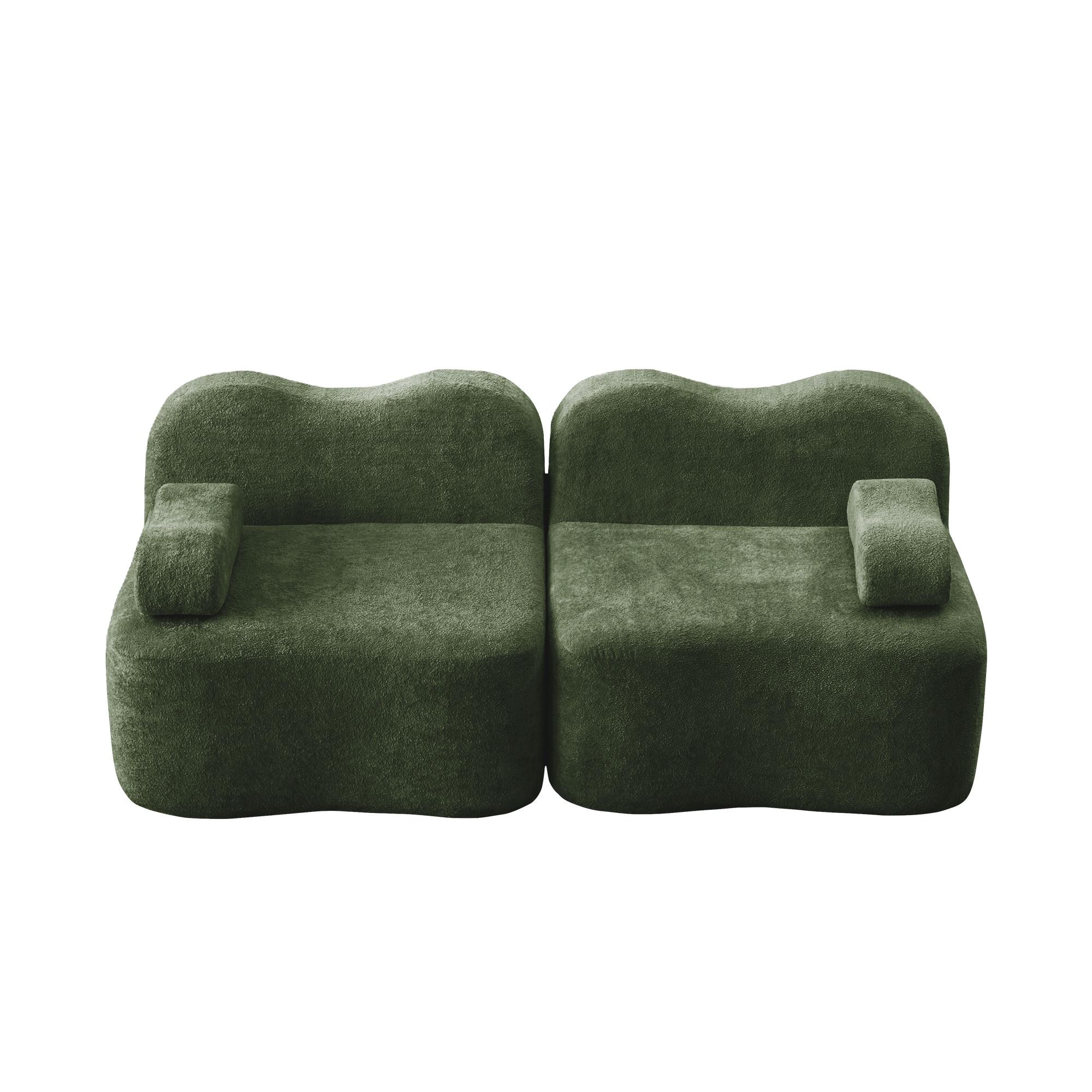 2-SITZER SOFA Modulares Boneless Samt Wellenform - Grün, Textil (192/70/98cm) - Urban Meuble