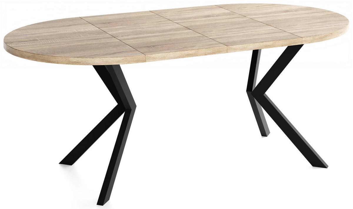 ESSTISCH Valeo runder ausziehbarer, Sonoma Eiche 100-180/100/76 cm - Schwarz/Sonoma Eiche, Holzwerkstoff/Metall (100/180/76cm) - WFL GROUP