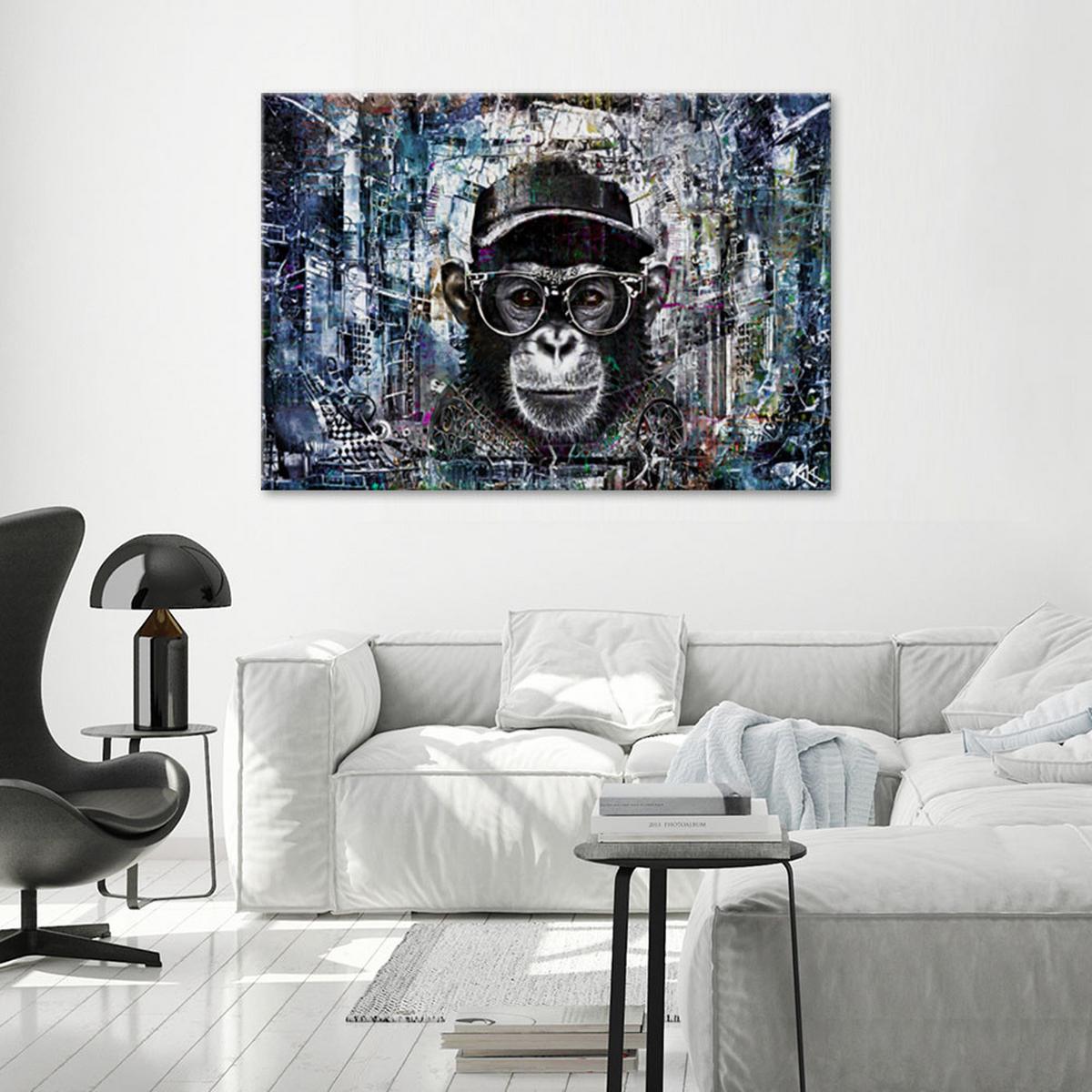 LEINWANDBILD Schimpanse Affe Abstraktion 90x60cm - Grau, Textil (90/60cm) - Feeby