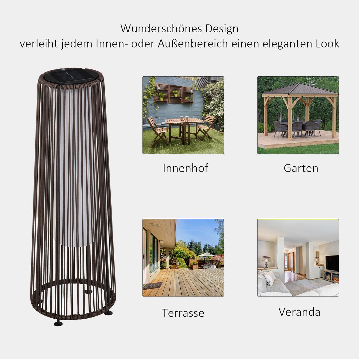 SOLARLAMPE, Rattan Solarleuchte Spritzwassergeschützt LED Gartenleuchte - Braun, Kunststoff (21.5/21.5/61cm) - Outsunny