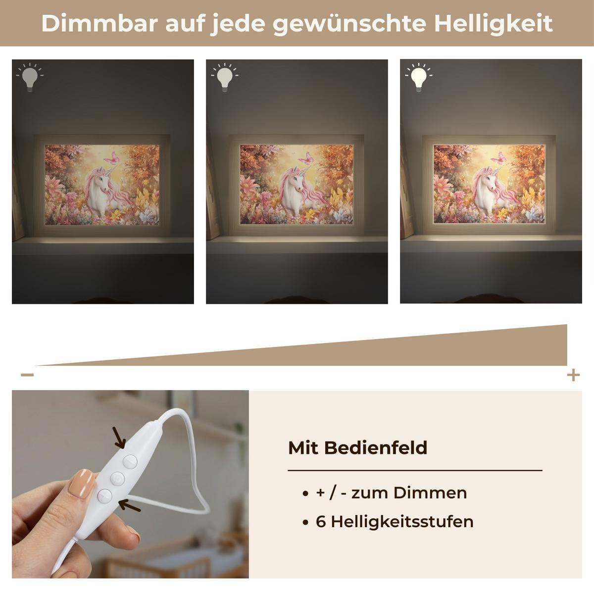 NACHTTISCHLAMPE Einhorn - Blumen - Schmetterling - Rosa 20x15 cm - Beige, Holzwerkstoff (8/20/15cm) - OnlyWow