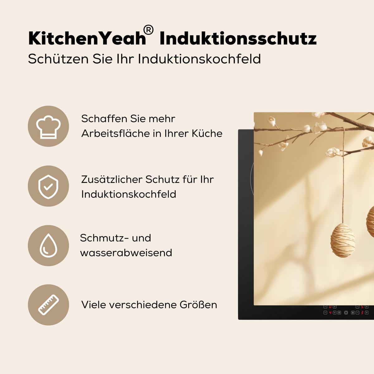 HERDABDECKPLATTE Beige - Osterkuchen - Eier Herdabdeckung Induktionsfeld 75x52 cm - Beige, Kunststoff (75/52/0.2cm) - MuchoWow