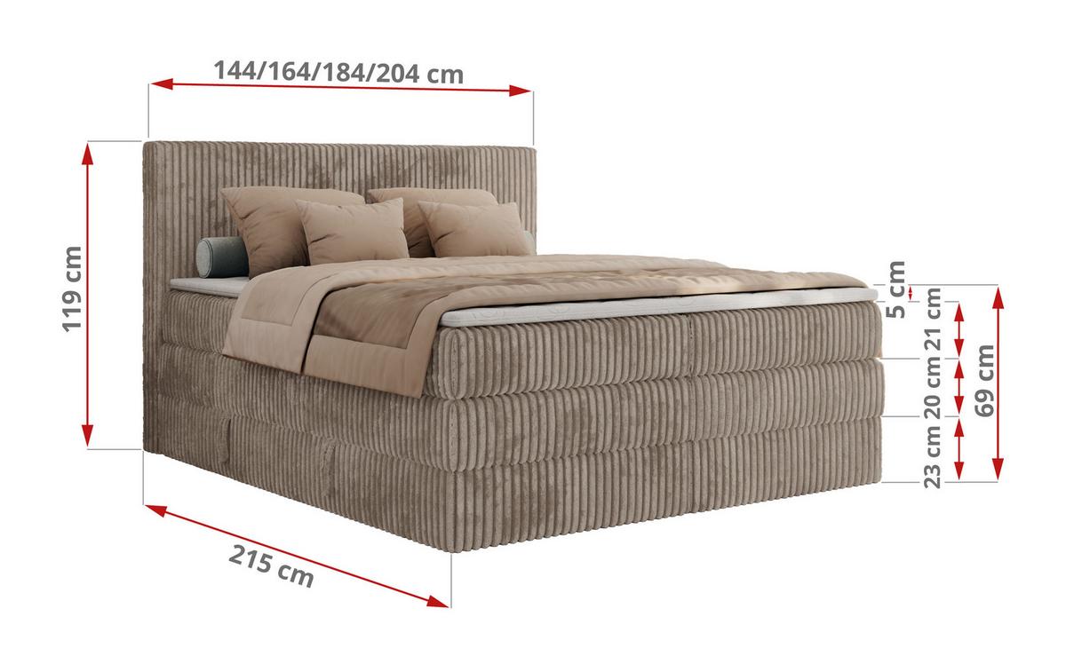 BOXSPRINGBETT TILIANO KING - 160/200 - Hellbraun Cord - H4 - Hellbraun, Holz/Textil (160/200cm) - MKS