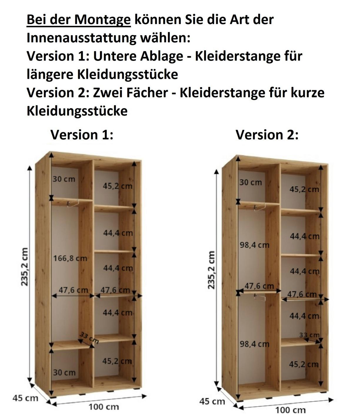 SCHWEBETÜRENSCHRANK 235,2/100/45 2-türig - Kaschmir/Schwarz, Holz/Metall (100/235.2/45cm) - MÖBEL KRYSPOL