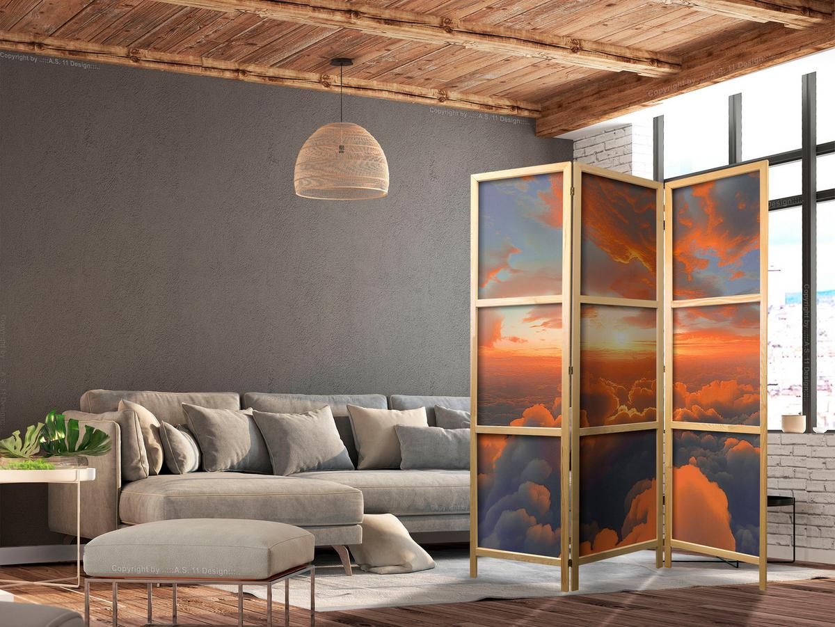 PARAVENT Japanischer 3-tlg 135x172 cm Sonnenaufgang 3D - Multicolor, Holz/Textil (135/172/3cm) - Muralo
