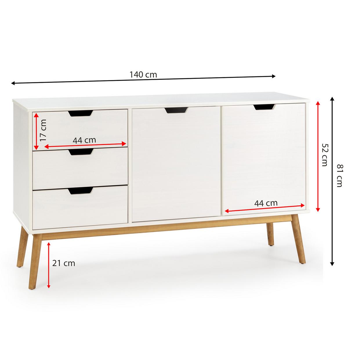 SIDEBOARD Baku 3 Schubladen 2 Türen weiß - Weiß, Holz (140/81/40cm)