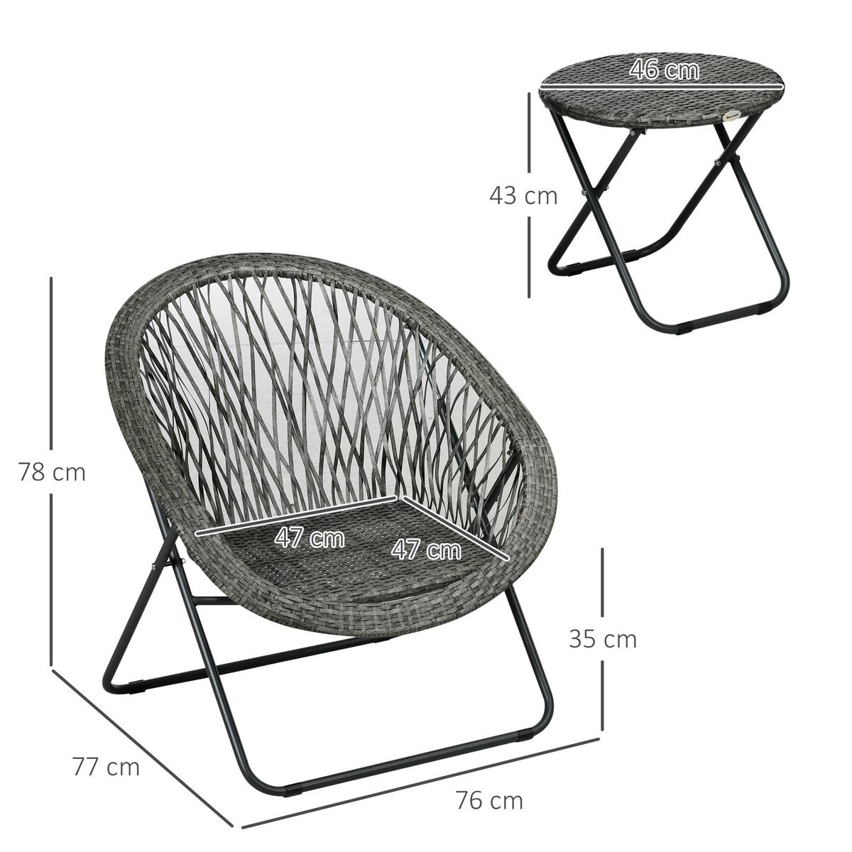 GARTENMÖBEL-SET 3-tlg., Klappbar Gartengarnitur mit Couchtisch, 2 Stühlen, Grau - Grau, Metall - Outsunny