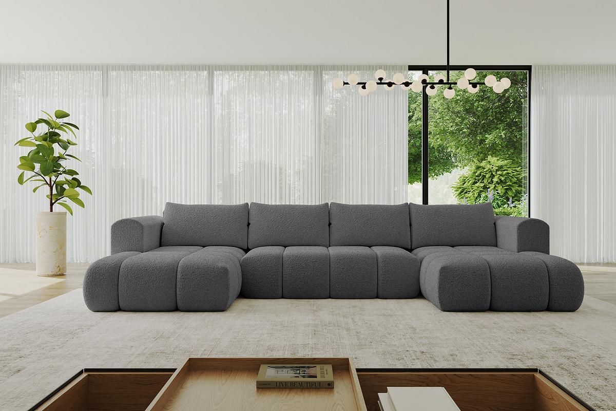 WOHNLANDSCHAFT CLOUD-U 405x185x90 Grau Bouclé - Grau, Holzwerkstoff/Kunststoff (405/90/185cm) - ALTDECOR