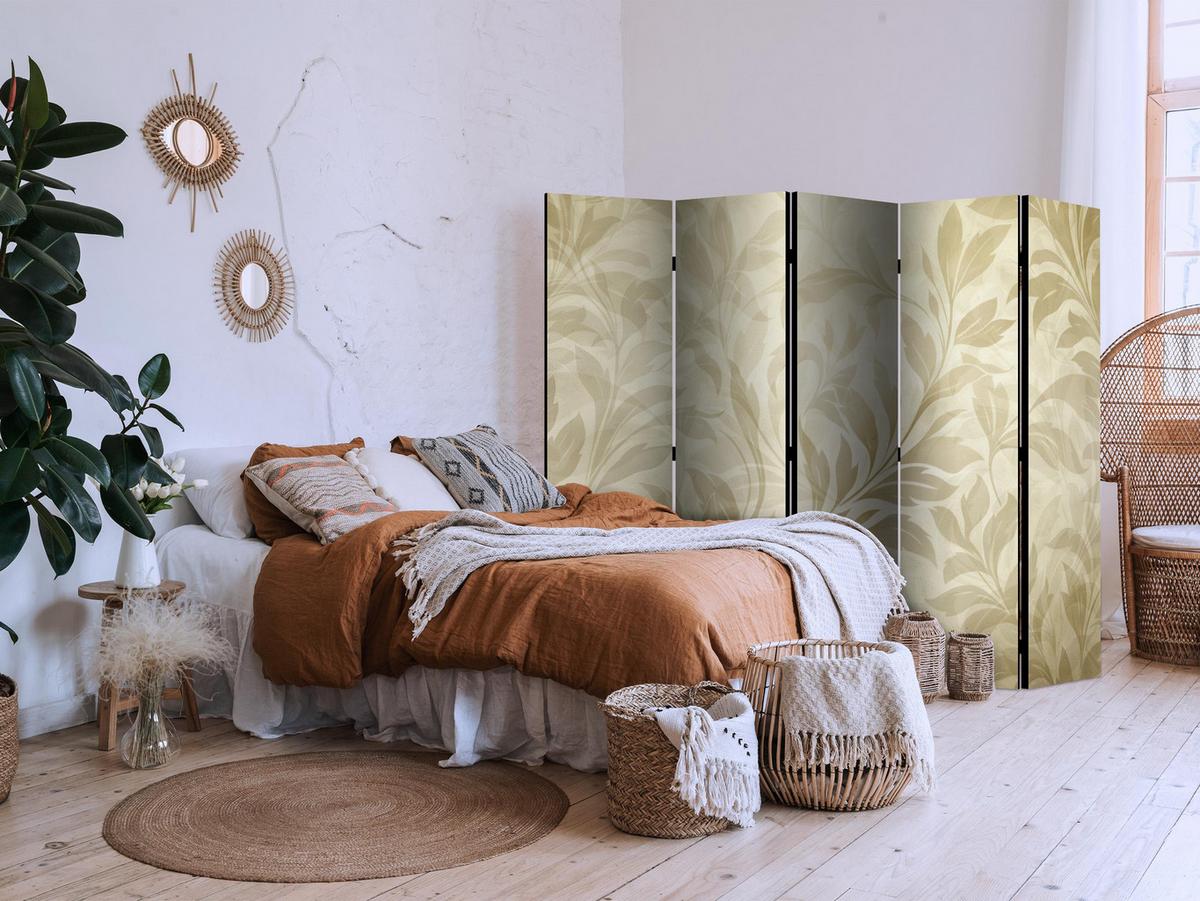 PARAVENT 5-tlg 225x172 cm Beige Blätter - Beige, Holz/Textil (225/172/3cm) - Muralo