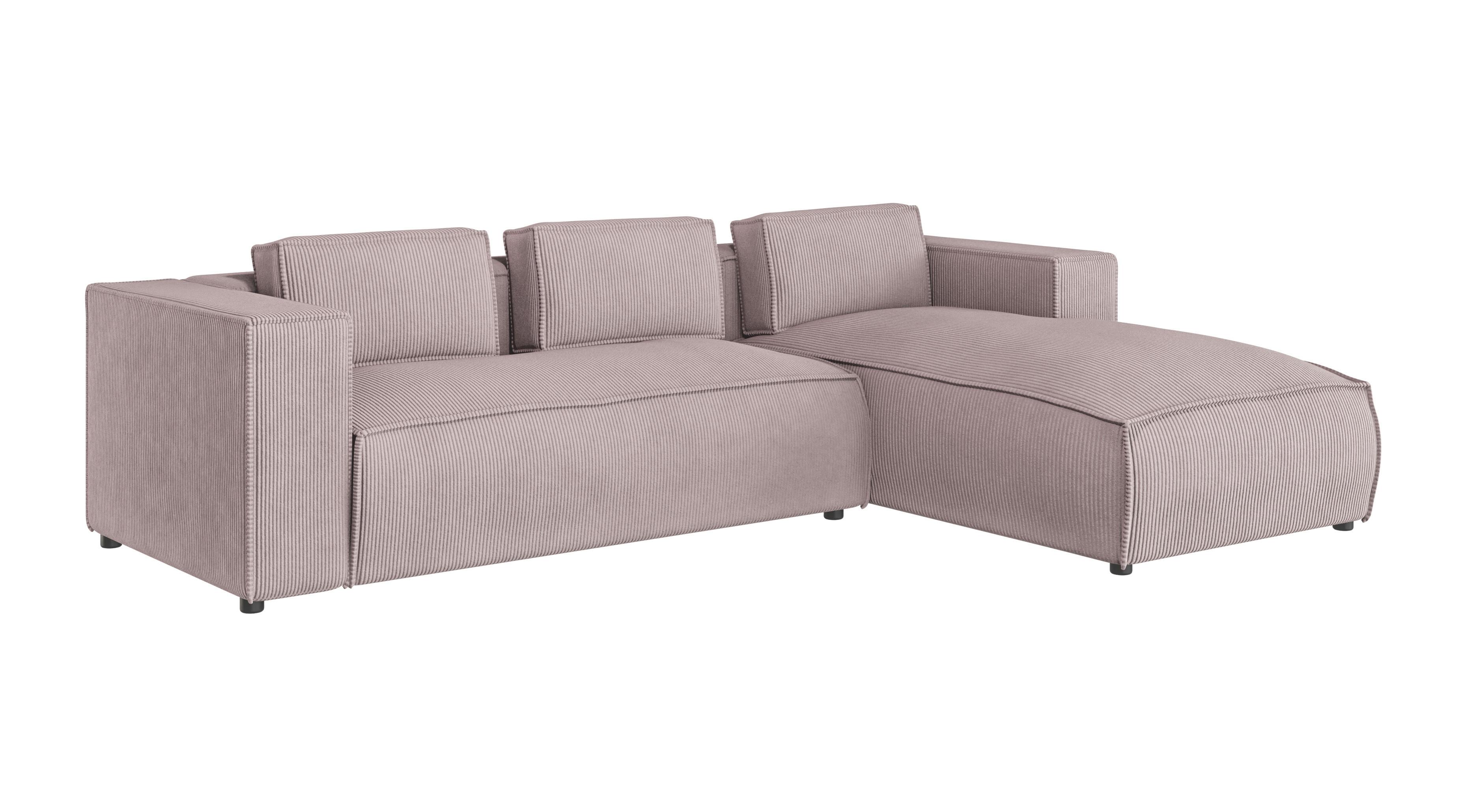 ECKSOFA Nova Puderrosa Cord, Ottomane rechts - Pink/Schwarz, Holz/Kunststoff (262/176cm) - S-Style