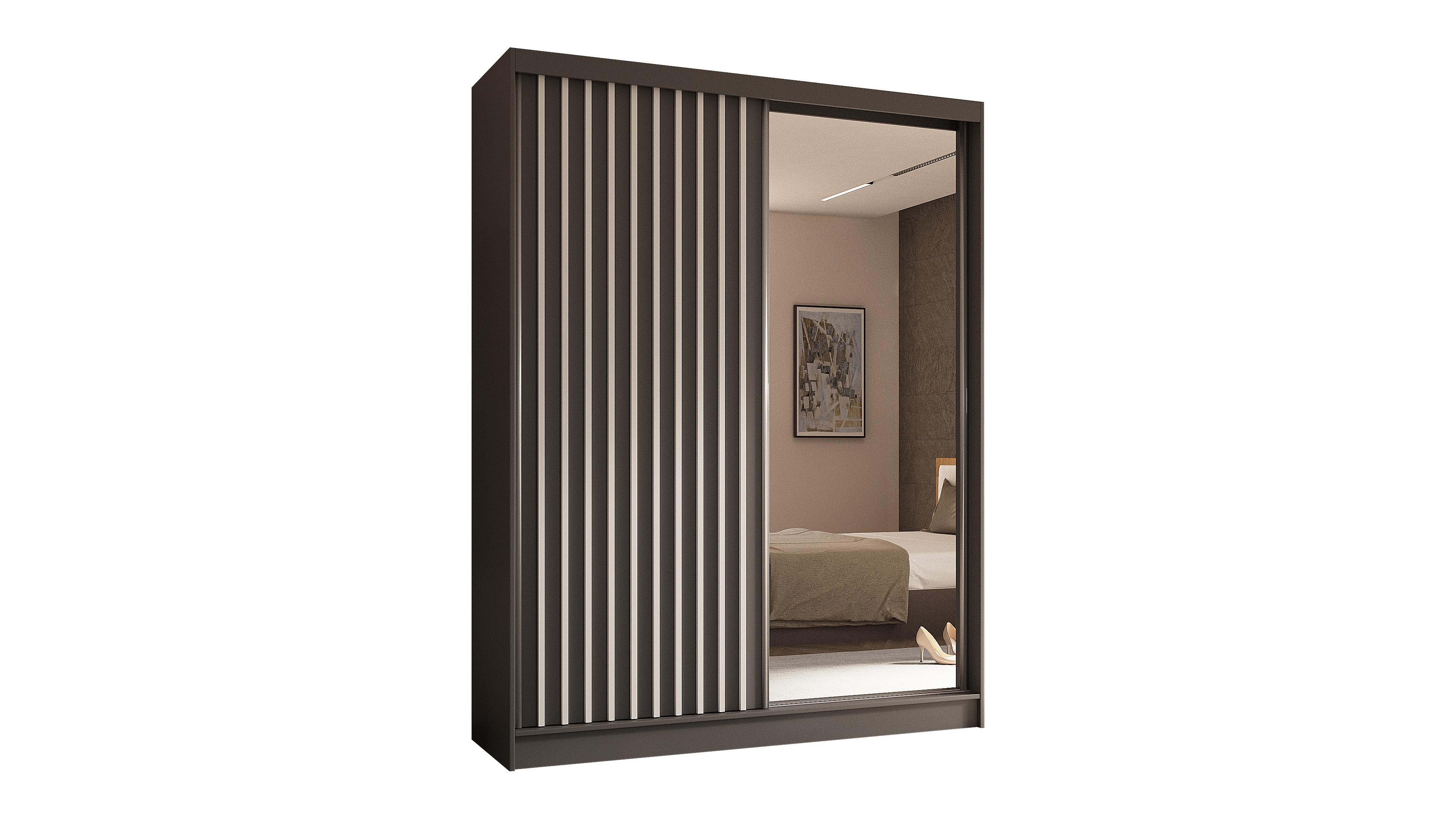 KLEIDERSCHRANK mit Spiegel-Schiebetüren und Aluminium-Leisten, LED-Beleuchtung - LAMELO - 160 cm Grau+Grau+Weiß - Weiß/Grau, Holzwerkstoff (160/216/61cm) - ALTDECOR
