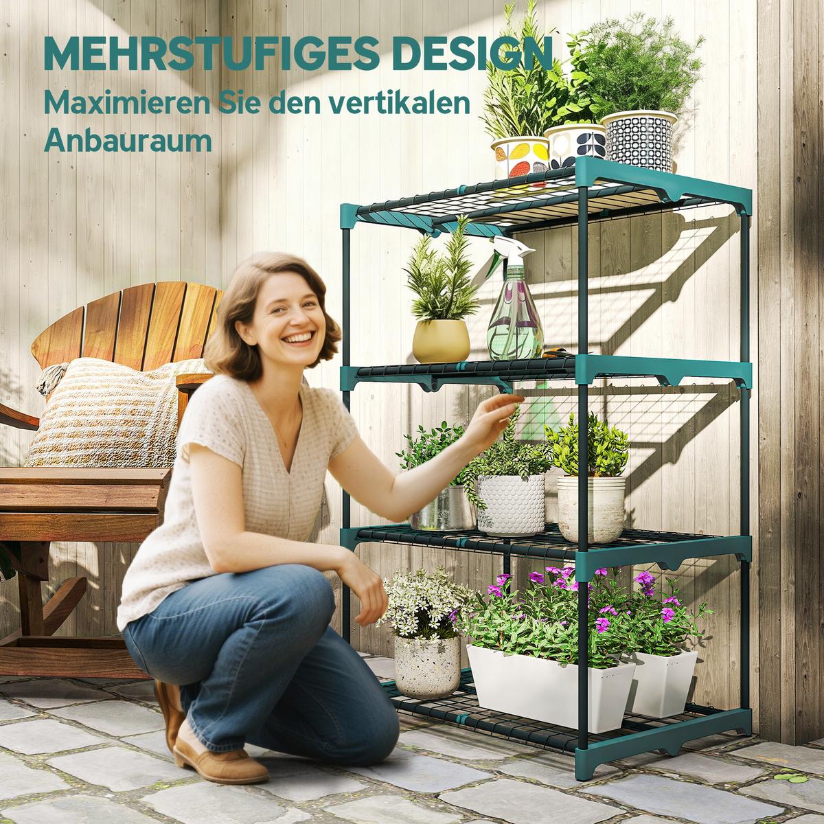 PFLANZENREGAL mit 4 Etagen Grün - Dunkelgrün, Metall (49/105/67cm) - Outsunny